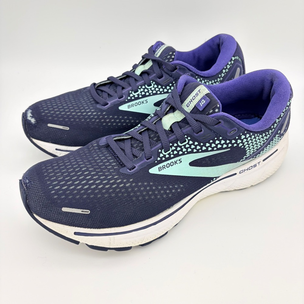 Brooks Ghost 14 Navy Purple‎ Mint Running Shoes Womens 10 Lightweight Cushioned